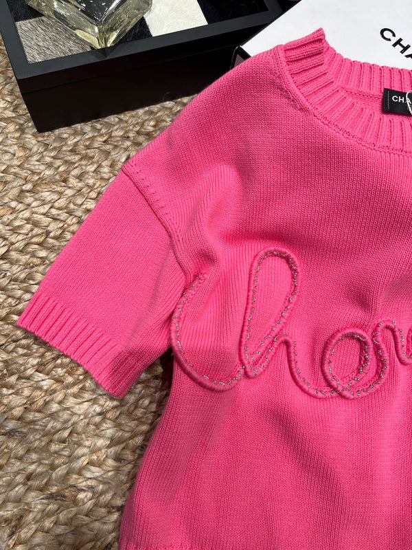 Chanel 26SS Knit Short-sleeved Top Pink in Cotton 161789