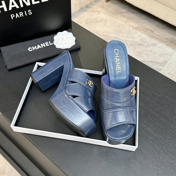 Chanel 2026 Runway Platform High-Heeled 12.5cm Sandals Blue in Cowhide 673062