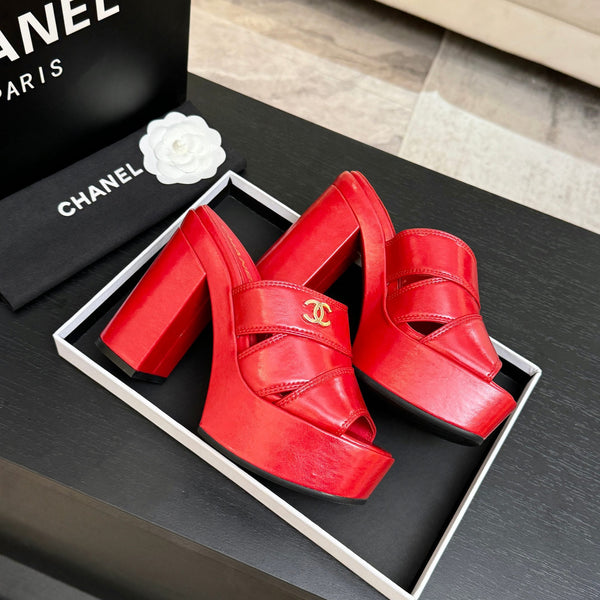 Chanel 2026 Runway Platform High-Heeled 12.5cm Sandals Red in Cowhide 673061