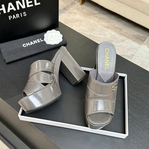 Chanel 2026 Runway Platform High-Heeled 12.5cm Sandals Gray in Cowhide 673060