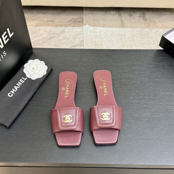 Chanel 26C Double C Buckle Square Toe Slippers Burgundy in Lambskin 673025