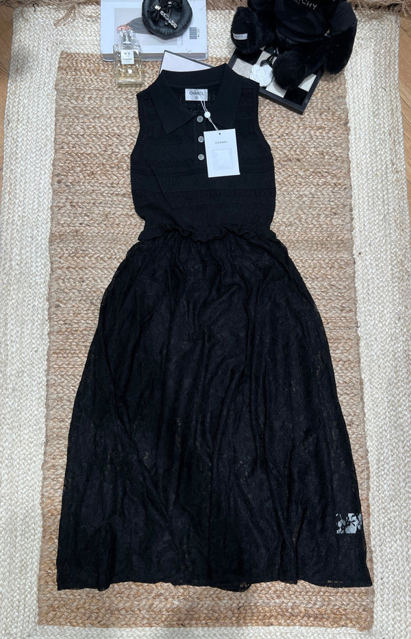 Chanel 26 Flared Dress with Lace Black in Tencel 161757