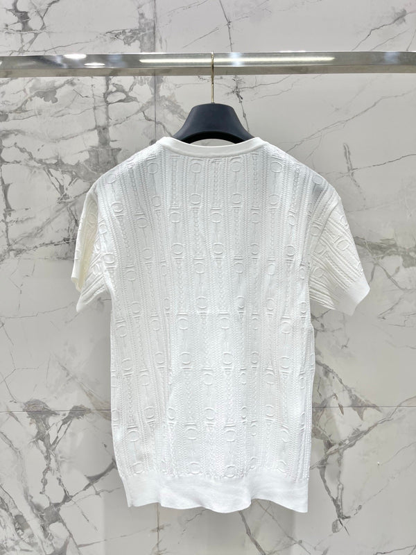 Hermes Print Knit Short-Sleeve T-Shirt White in Silk Hyperbolic 122649