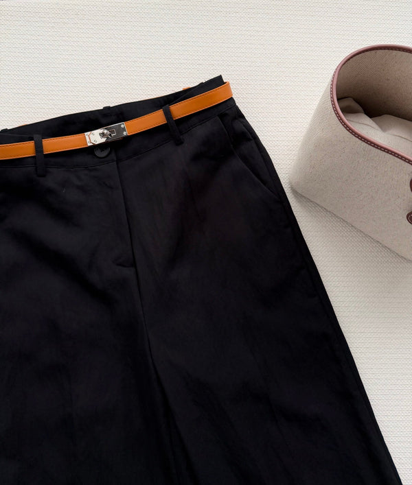 Hermes 26SS Cropped Wide-Leg Pants Black in Cotton 938210
