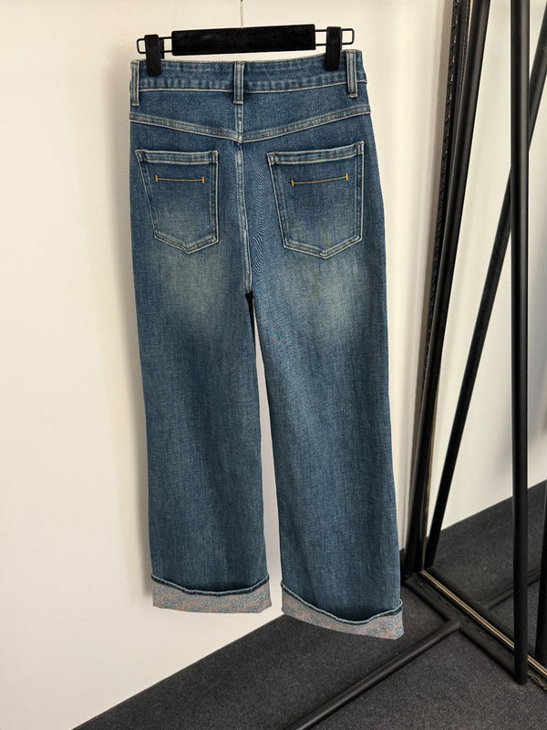 Hermes 26 Print Rolled-Up Jeans in Cotton 893888