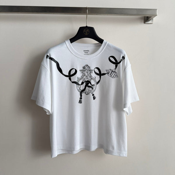 Hermes 26 Ribbon Badge Print Short-Sleeve T-Shirt White in Cotton 888720