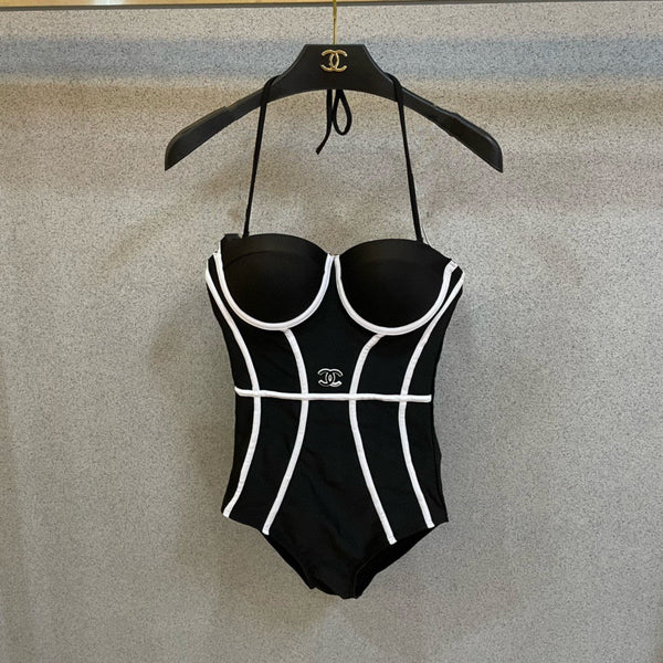 Chanel One-piece Swimsuit Black in Cotton 195027