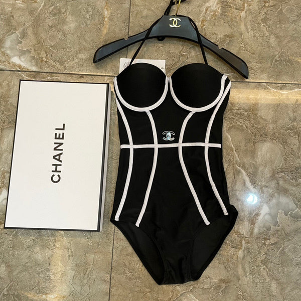 Chanel One-piece Swimsuit Black in Cotton 195027