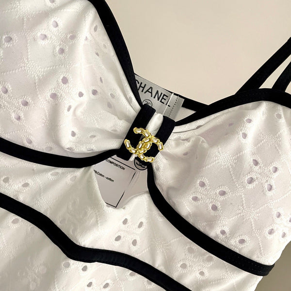 Chanel One-piece Swimsuit White in Cotton 195167