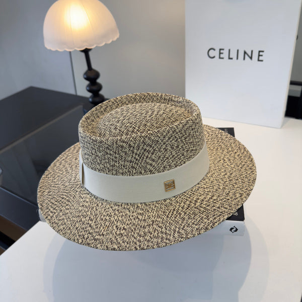 Celine Fedora Hat Salt and Pepper White in PP straw 197597