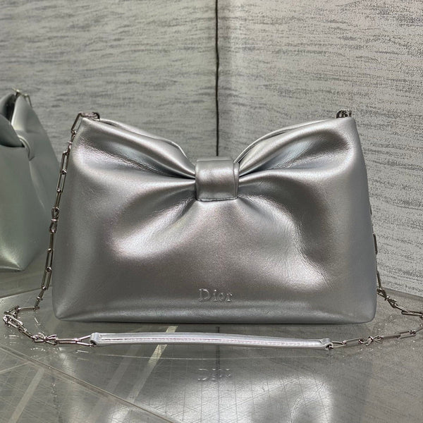 Dior 26 Bow Chain Bag in Silver Lambskin