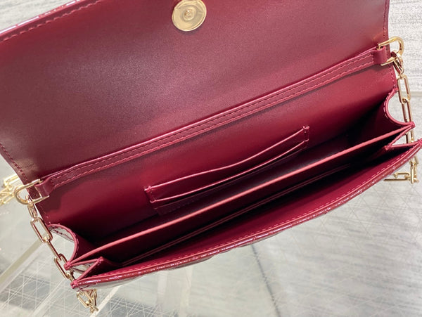 Dior 26 Bow Pearl Chain Clutch In Burgundy Glossy Lambskin GHW