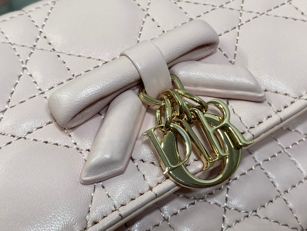 Dior 26 Bow Pearl Chain Clutch Pink Lambskin GHW
