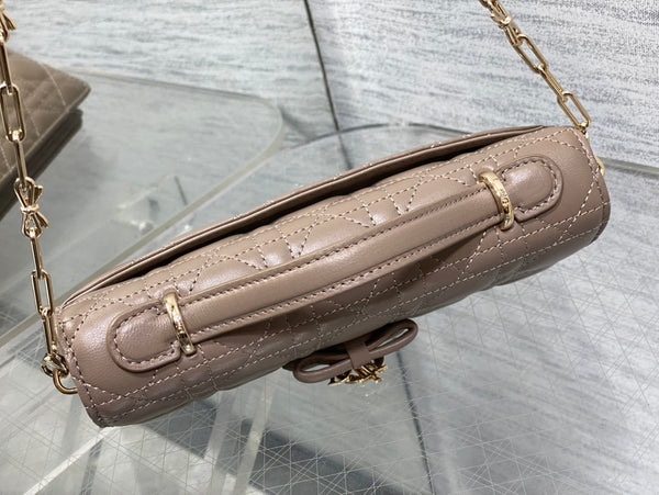 Dior 26 Bow Pearl Chain Clutch Chocolate Brown Lambskin GHW