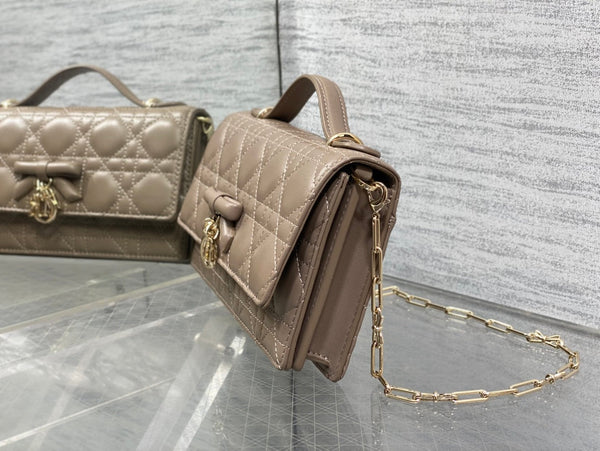Dior 26 Bow Pearl Chain Clutch Chocolate Brown Lambskin GHW