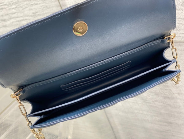 Dior 26 Bow Pearl Chain Clutch Navy Blue Lambskin GHW