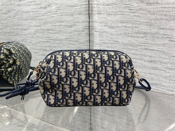 Dior 26 Bow Pouch 20cm in Blue Jacquard Lambskin