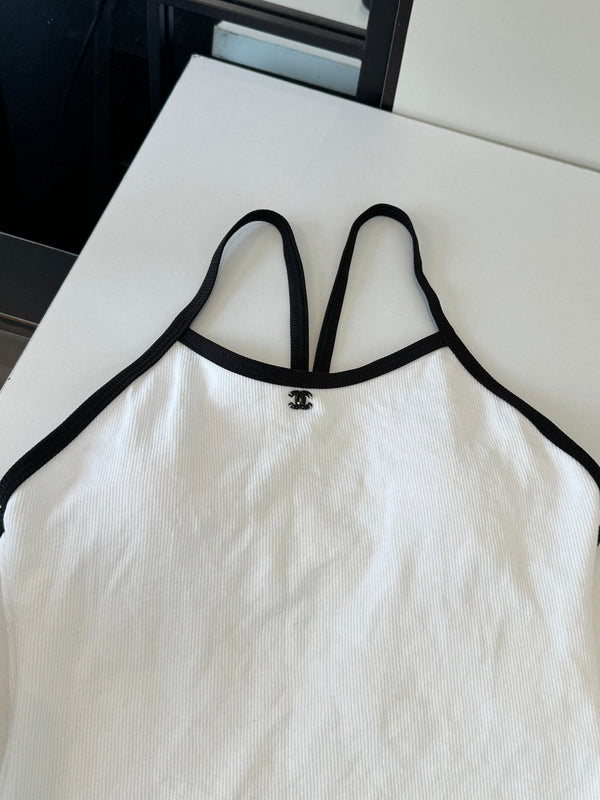 Chanel One-piece Swimsuit White in Cotton 201807