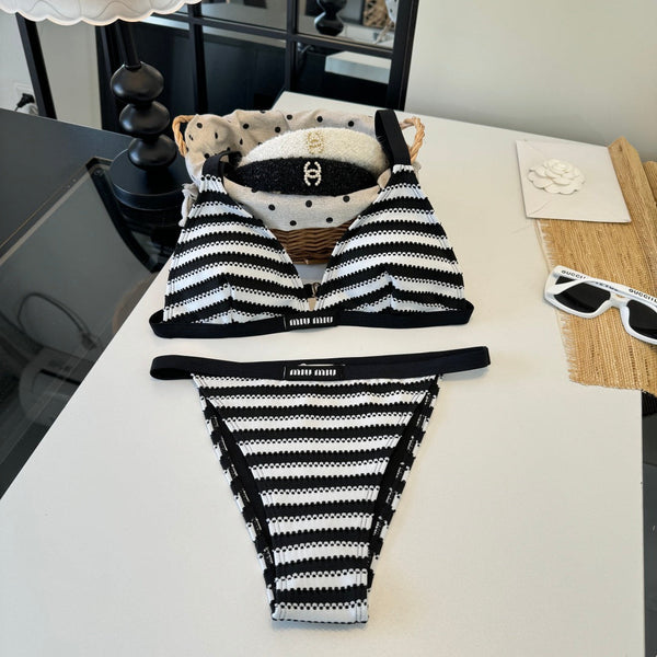 Miumiu Two-piece Bikini Swimsuit Black White in Cotton polyester 204641