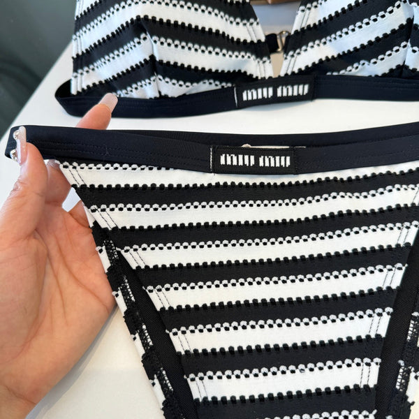 Miumiu Two-piece Bikini Swimsuit Black White in Cotton polyester 204641