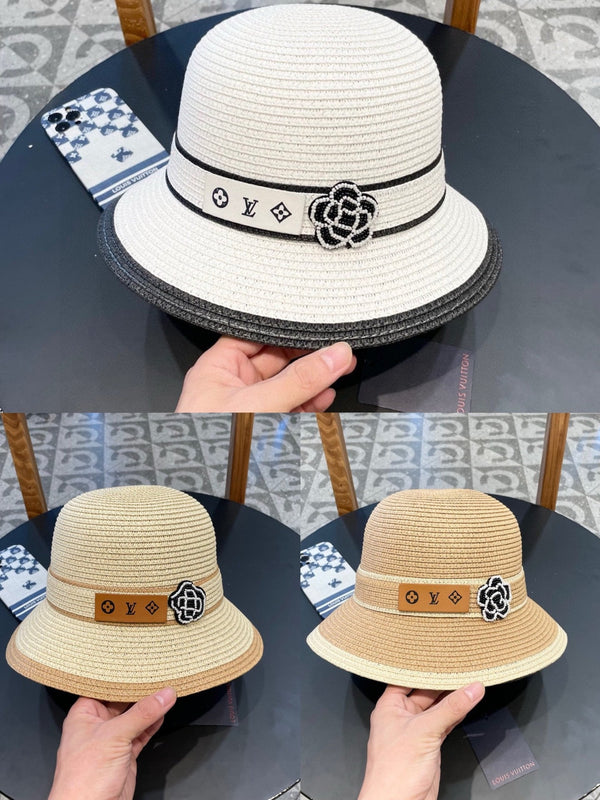 LV Dome Brim Hat with Bow Camel in Straw 205627