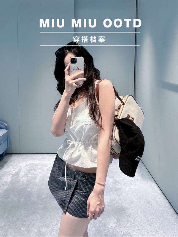 Miu Miu White drawstring vest with letter appliqué in Cotton