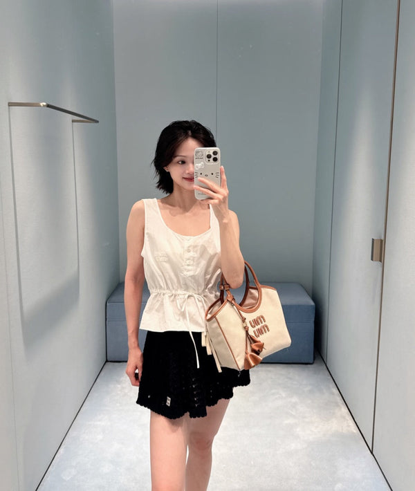 Miu Miu White drawstring vest with letter appliqué in Cotton