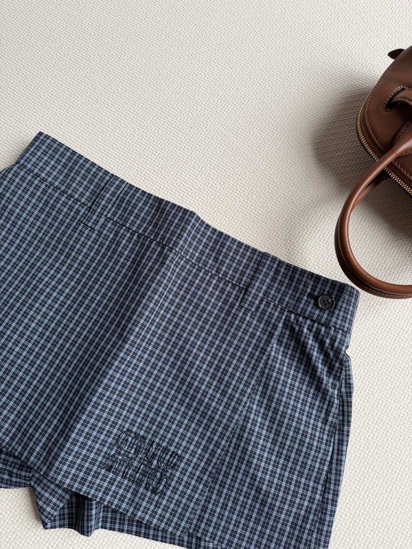 Miu Miu Appliqué Embroidered Letter Skirt Pants Navy Blue in Cotton YB