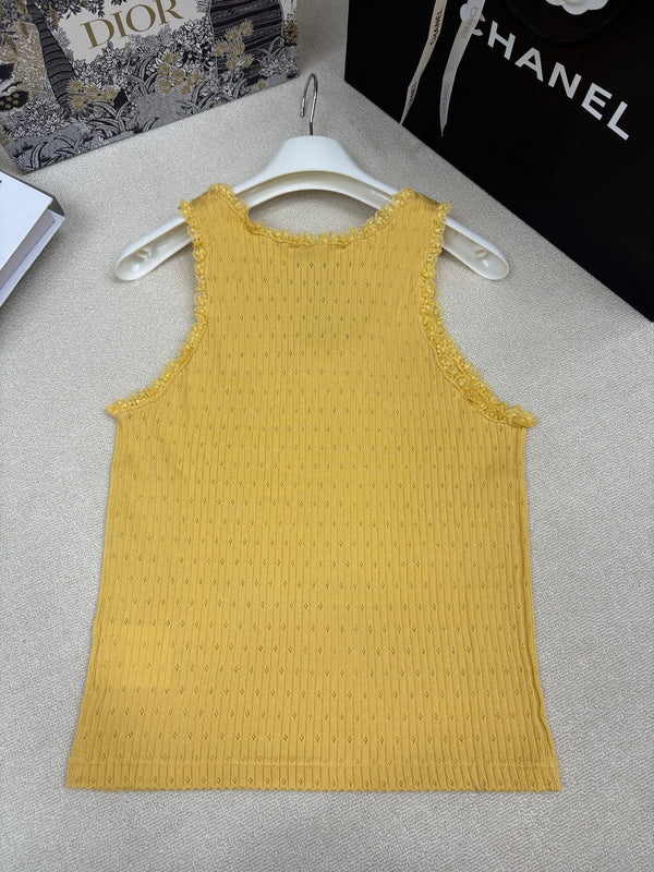 Miu Miu 26 Crew Neck Vest Yellow in Knitting 191315