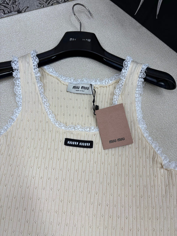 Miu Miu 26 Crew Neck Vest Cream in Knitting 191314