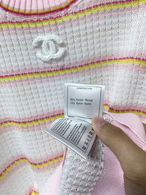 Chanel Two-Tone Vest Pink White in Tencel 194369