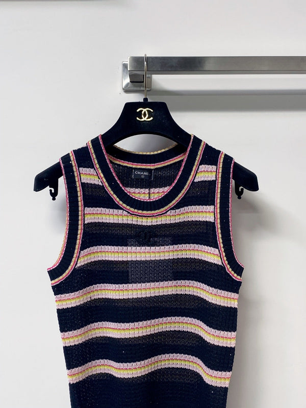 Chanel Two-Tone Vest Pink Black in Tencel 194368
