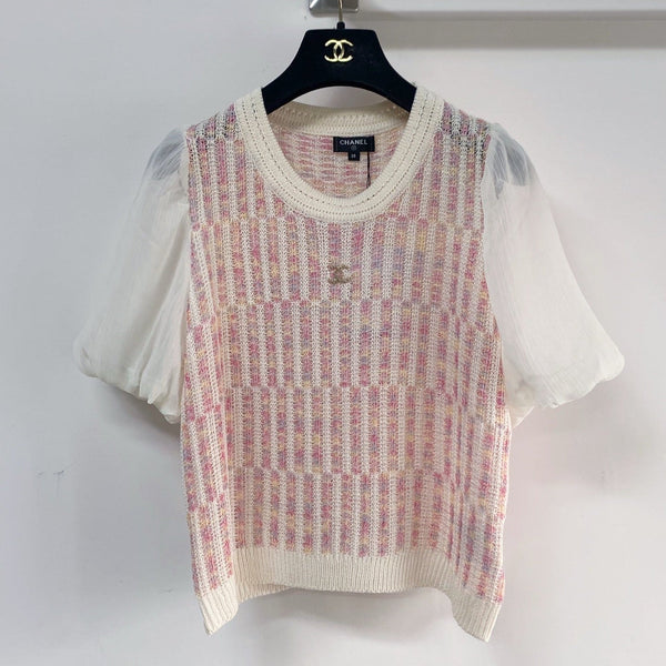 Chanel Short-Sleeve Puffed Sleeves Pink in Wool 194335