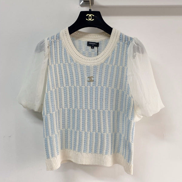 Chanel Short-Sleeve Puffed Sleeves Blue in Wool 194334