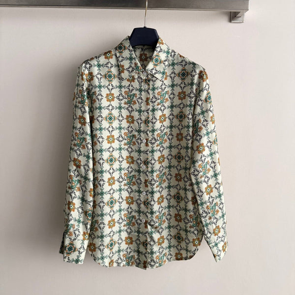 LV 26SS Retro Print Silk Shirt Cream floral in Silk 198356