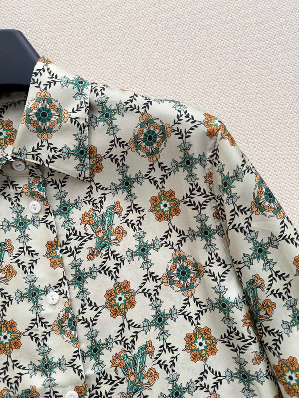 LV 26SS Retro Print Silk Shirt Cream floral in Silk 198356