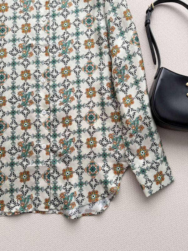 LV 26SS Retro Print Silk Shirt Cream floral in Silk 198356