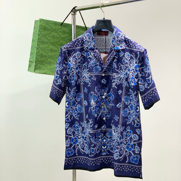 Gucci Short-sleeve Shirt Navy Blue in Cotton 200655