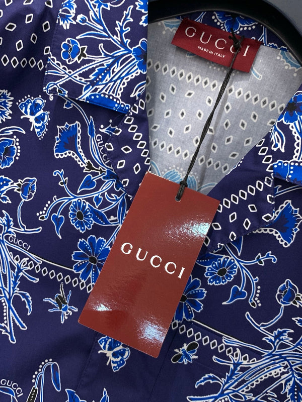 Gucci Short-sleeve Shirt Navy Blue in Cotton 200655