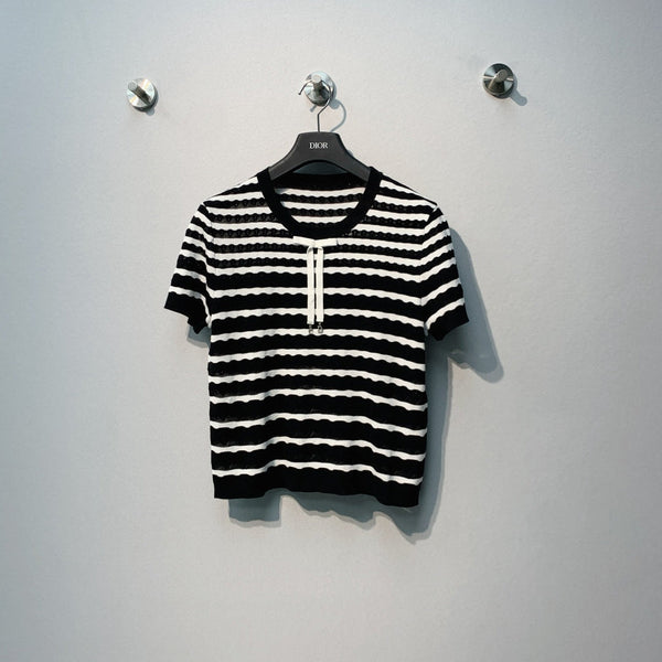 Dior 26SS Striped Knit Short-Sleeve Top Black in Polyester Fiber 199329