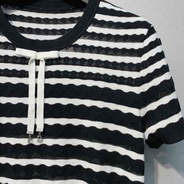 Dior 26SS Striped Knit Short-Sleeve Top Black in Polyester Fiber 199329