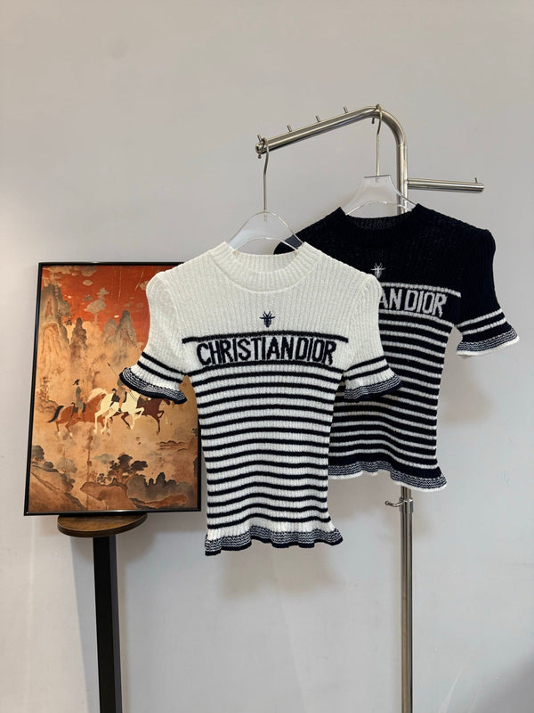 Dior Knitwear Short-Sleeve White Black in Wool textile