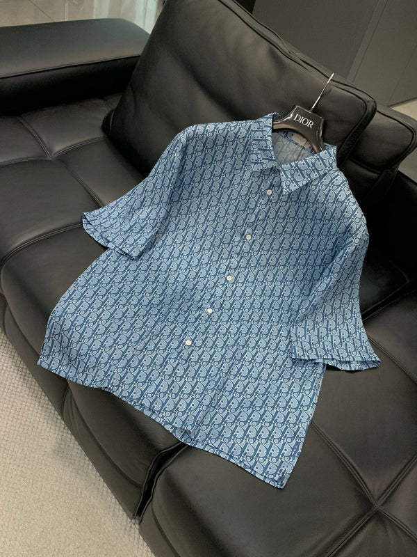 Dior Short-sleeved Shirt Light Blue in Tencel 183929