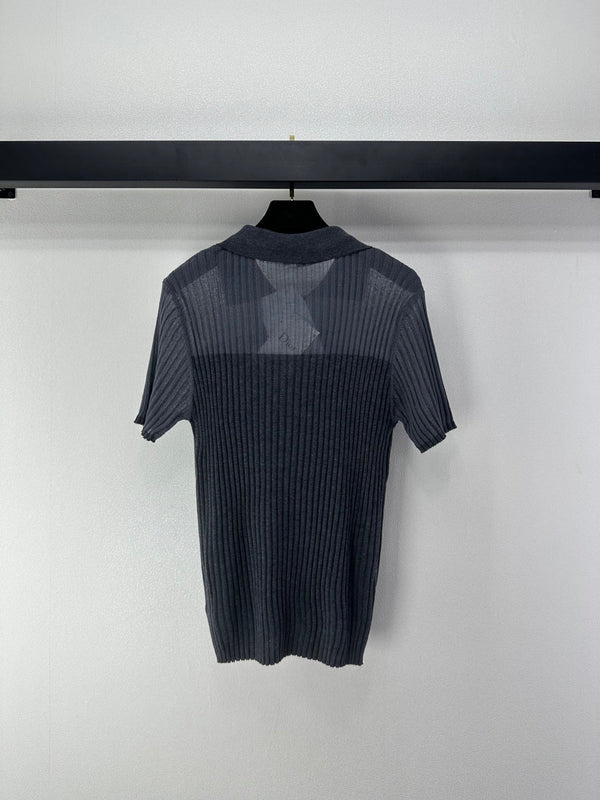 Dior Semi-transparent Knit Polo Shirt Black in Wool 362482