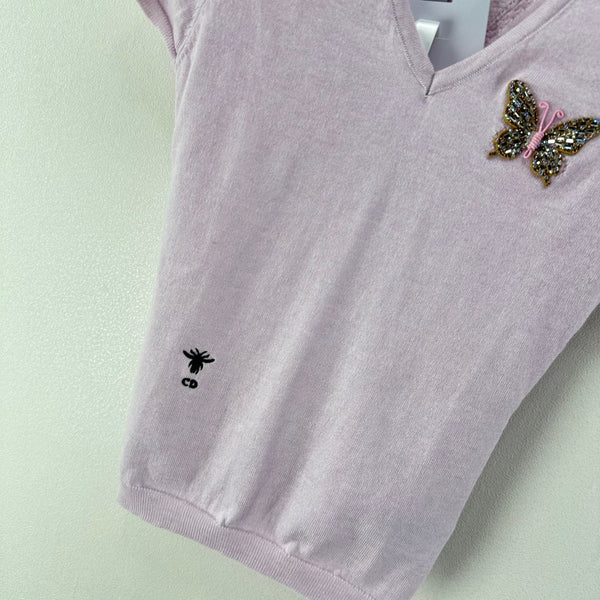 Dior Butterfly Sequin V-Neck Short-Sleeve Top Light Purple in Wool 362474