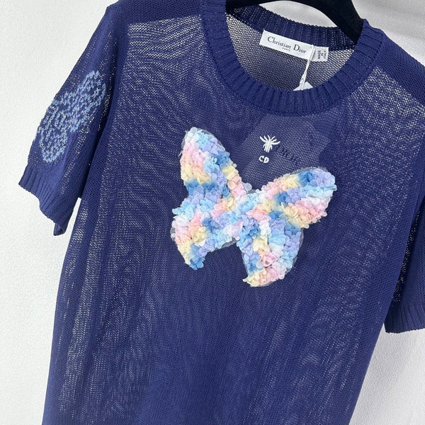 Dior Butterfly Knit Short-Sleeve T-Shirt Blue in Wool 360699