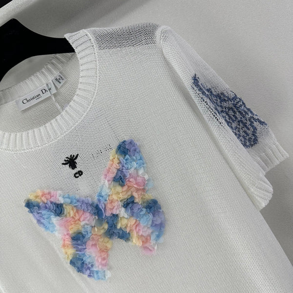 Dior Butterfly Knit Short-Sleeve T-Shirt White in Wool 360700