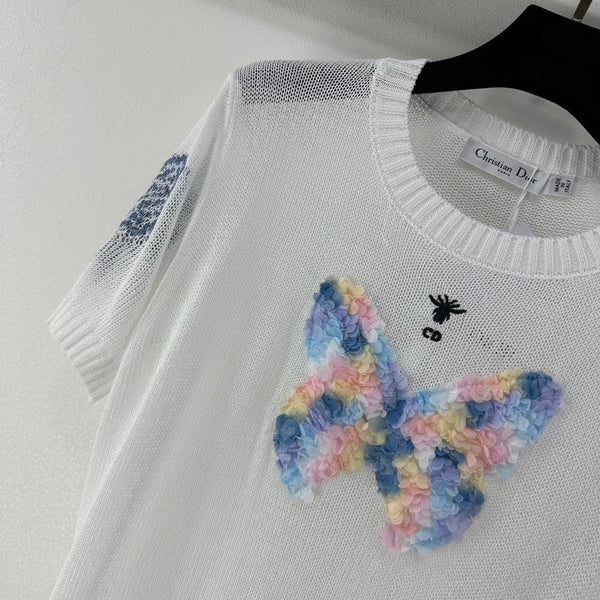 Dior Butterfly Knit Short-Sleeve T-Shirt White in Wool 360700