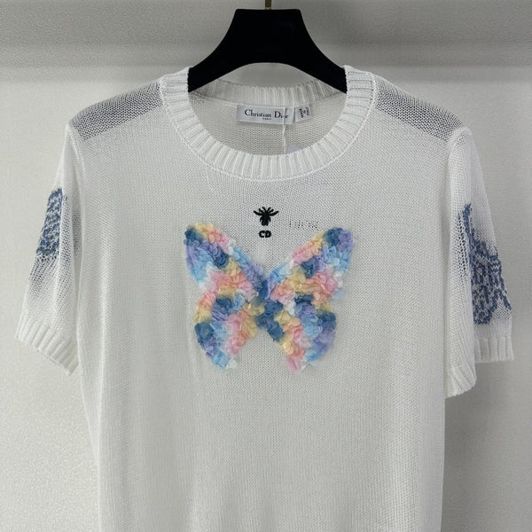 Dior Butterfly Knit Short-Sleeve T-Shirt White in Wool 360700