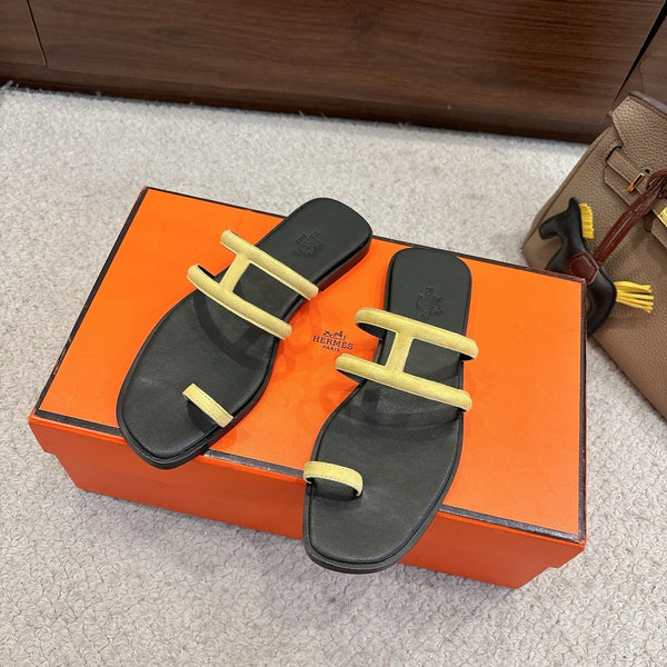 Hermes Georgia Sandals Lemon Yellow in Suede 685983